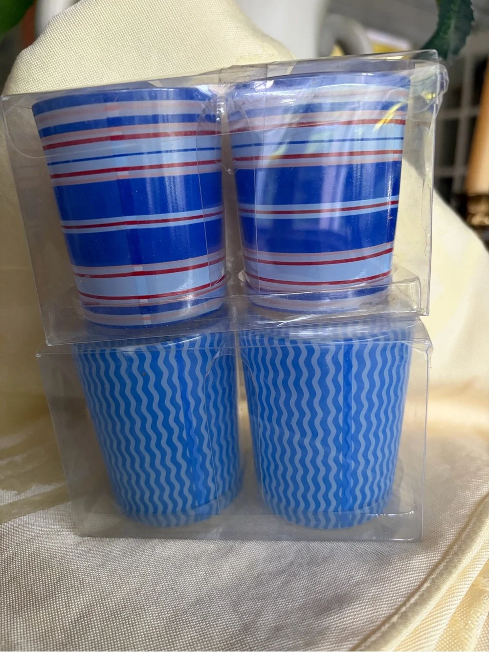 BLUE STRIPED VOTIVE CANDLE SET - 2 Pack (Set of 4)